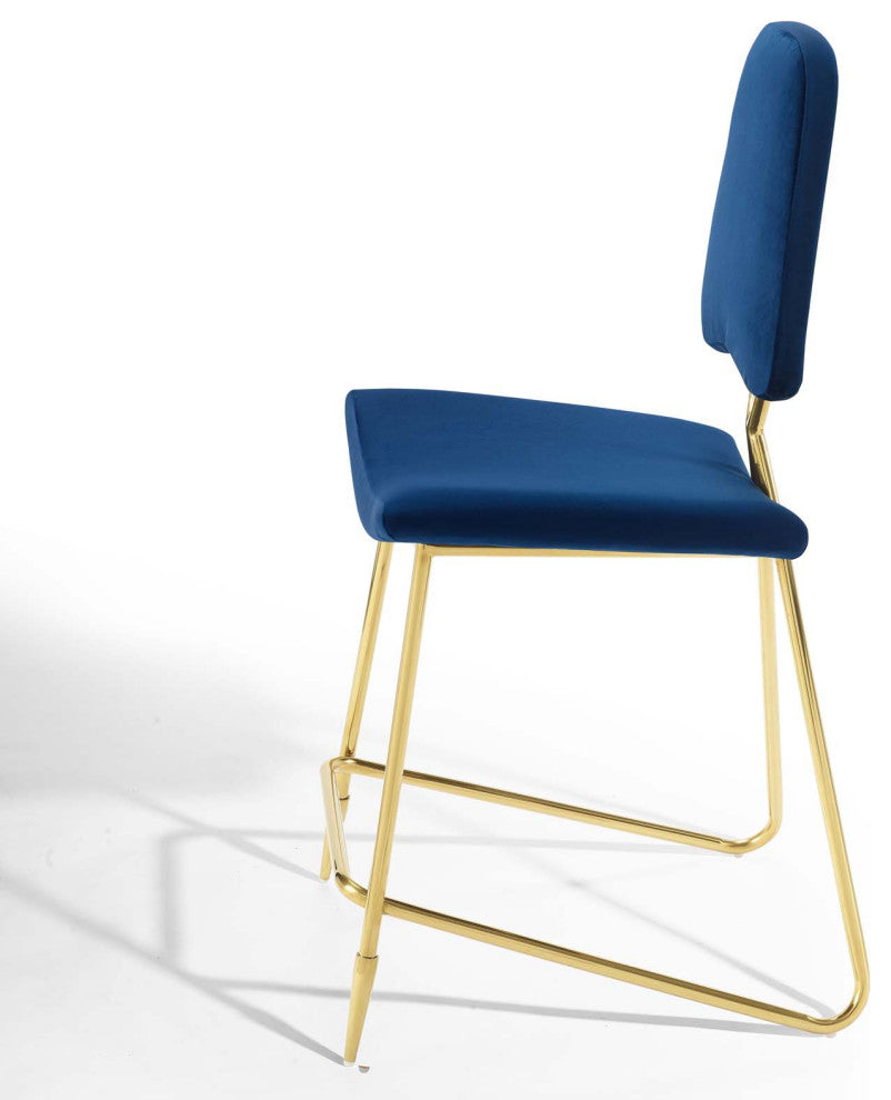 Counter Stool Chair, Set of 2, Velvet, Metal, Blue Navy, Modern, Bar Pub Bistro