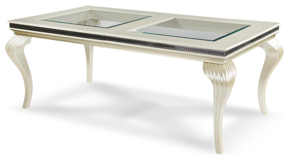 AICO Michael Amini Hollywood Swank 4-Leg Rectangular Dining Table Pearl Caviar