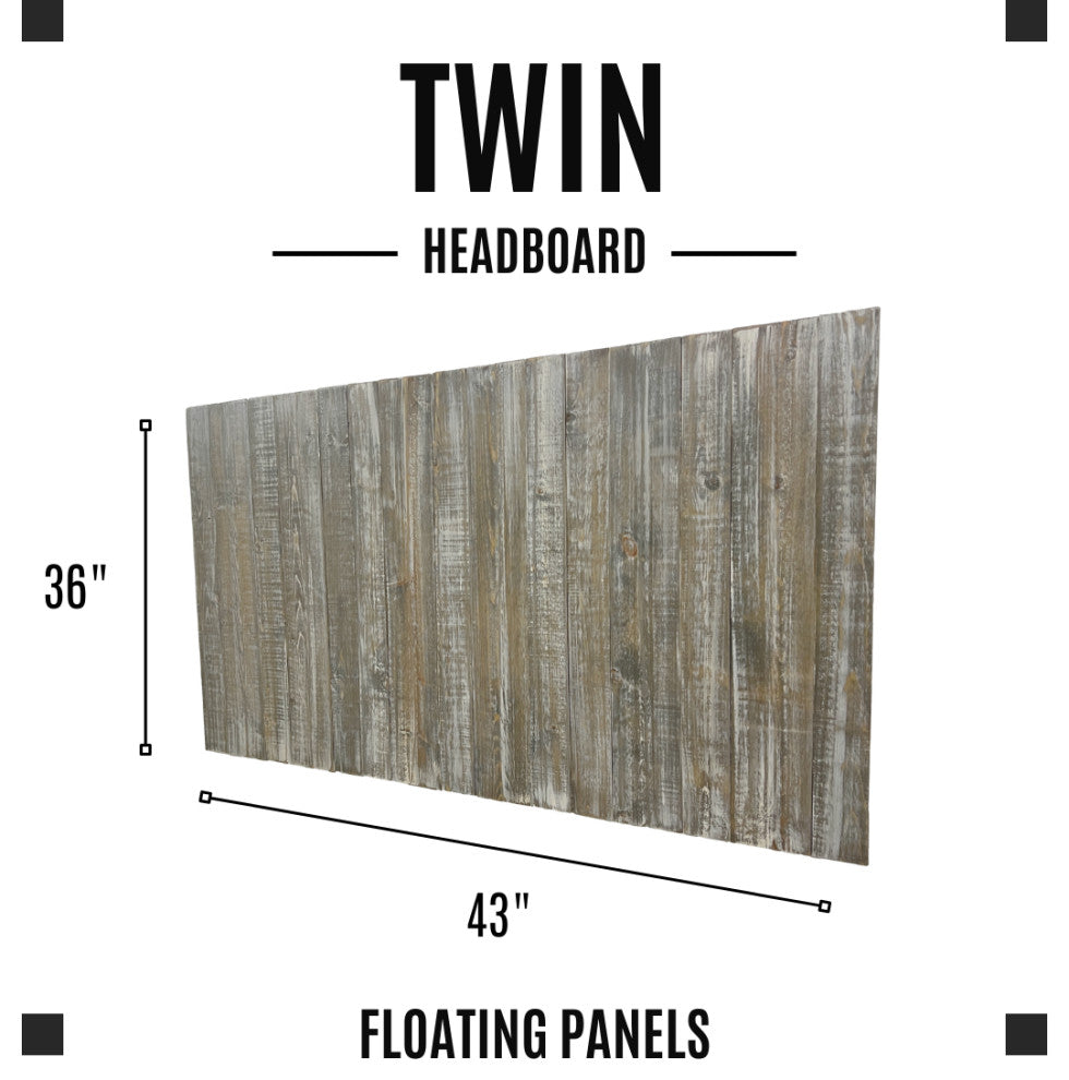 Solid Wood Headboard with Smooth Natural Wood Grain, Wall Mounted, Farmhouse, Graywash, Twin