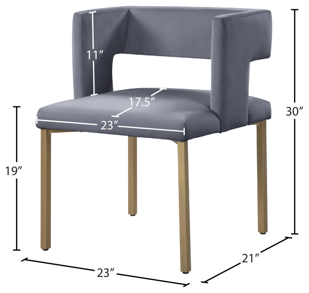 The Caleb Dining Chair, Cream and Brushed Gold, Velvet and Iron, Set of 2
