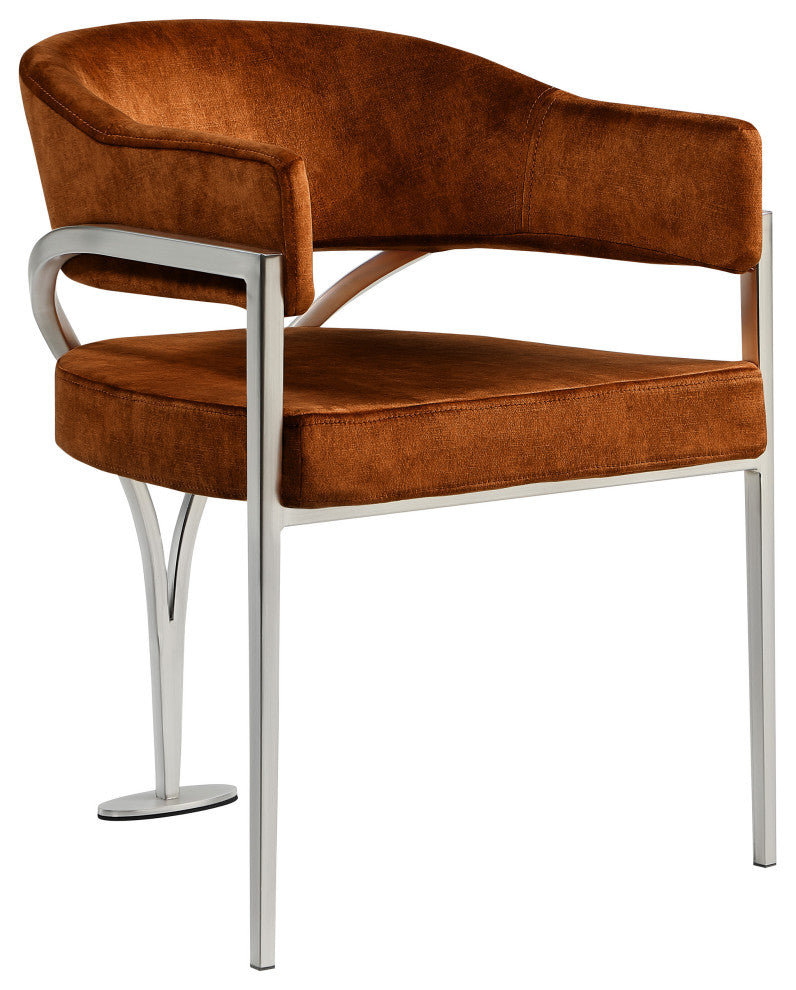 Madelyn Upholstered Dining Chair, Set of 2, Cognac, Velvet, Silver Finish
