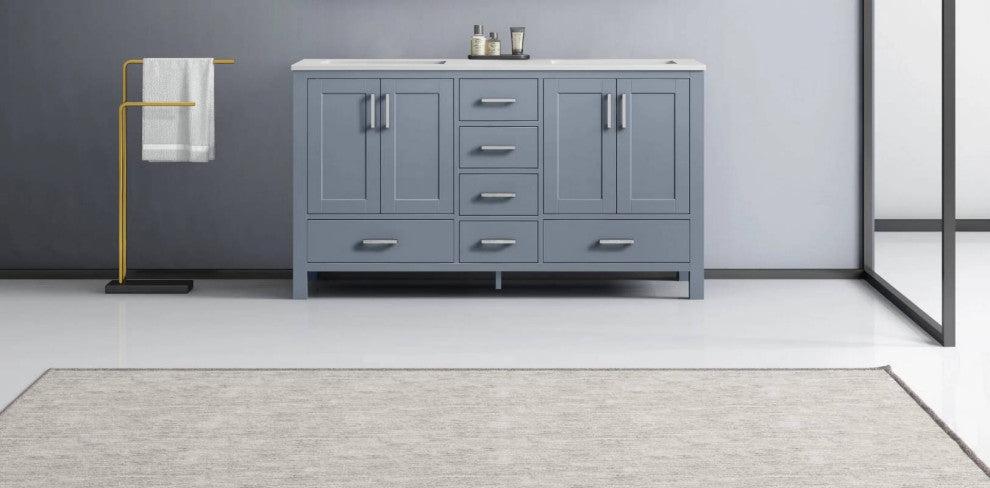 Jacques 60" Dark Grey Double Sink Vanity with Quartz Top, No Mirror