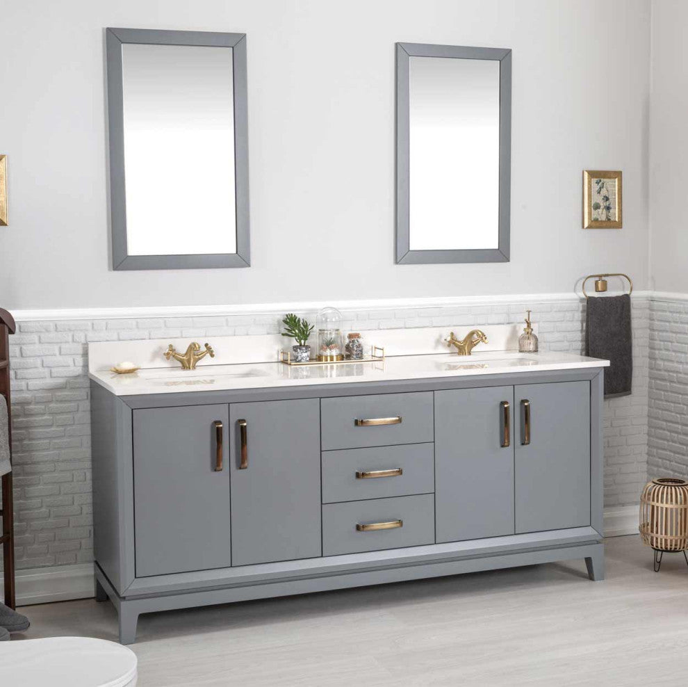 Fabia Collection 72" Bathroom Vanity With Sink, Mirror, Countertop, Dark Gray