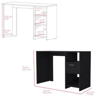 Arlington Computer Desk with Drawer, 2 Open Storage Shelves and Legs, Black