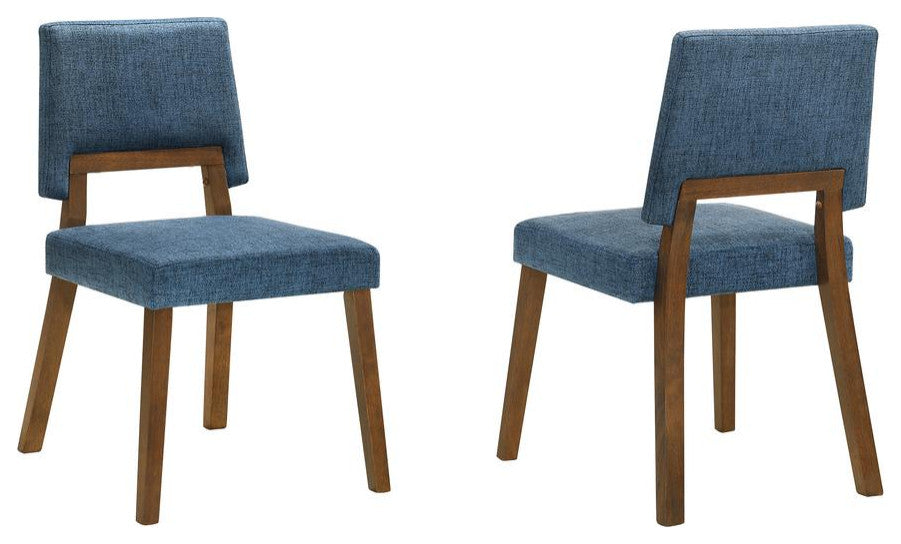 Channell Wood Dining Chair in Walnut Finish with Blue Fabric - Set of 2