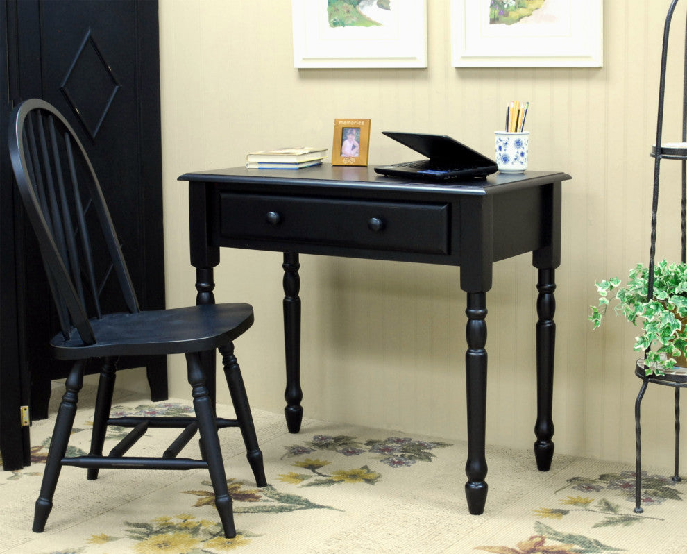 Grace Desk With Elegant Trned Legs And Drawer, Antique Black