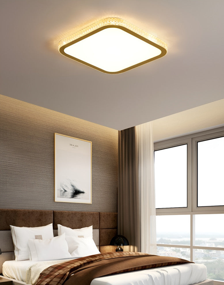 Abetone | Square Crystal LED Ceiling Light, Black, Cool Light