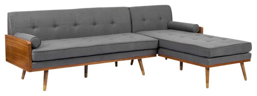 Haddie Fabric Chaise Sectional, Gray and Dark Walnut
