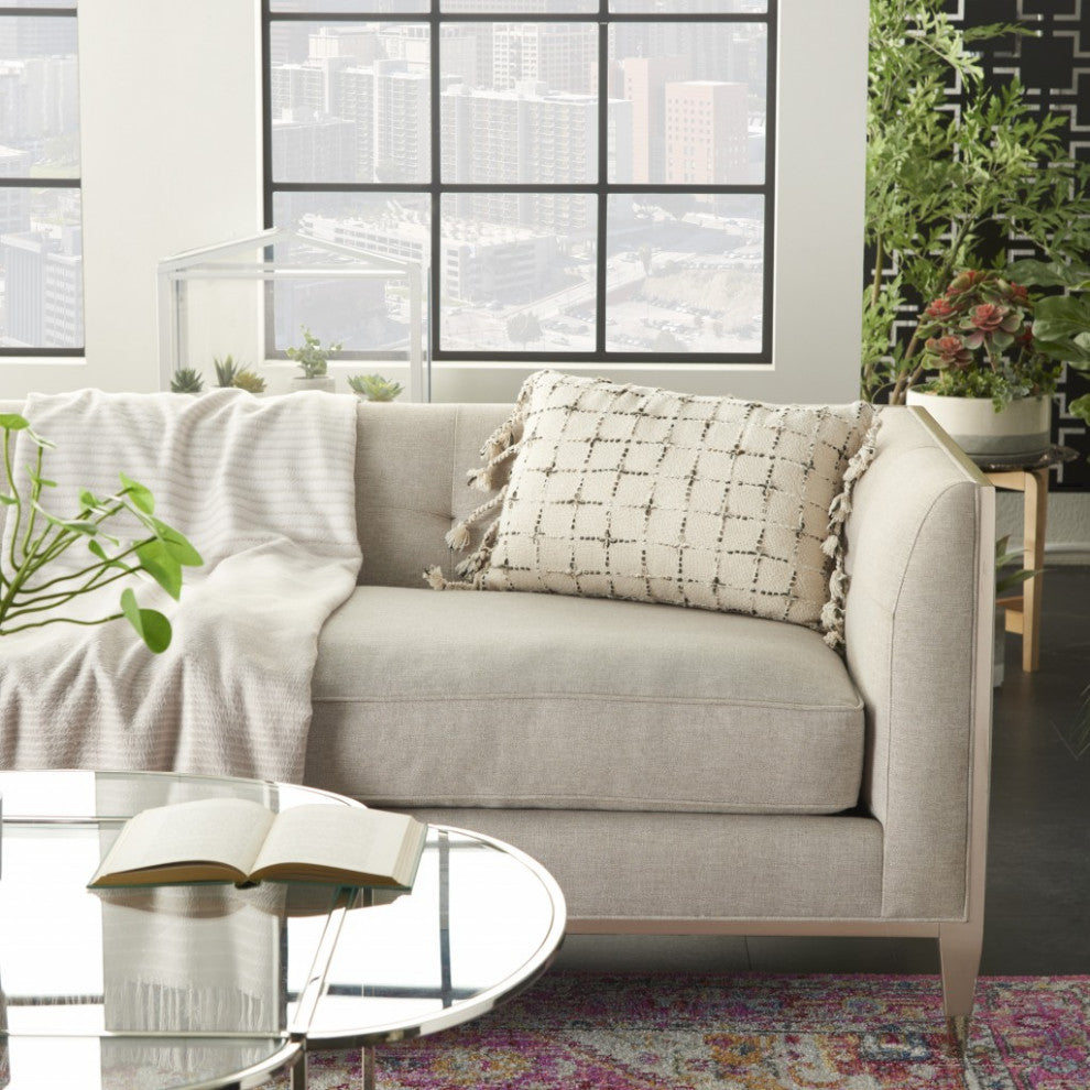 Brown and White Grid Detail Lumbar Pillow