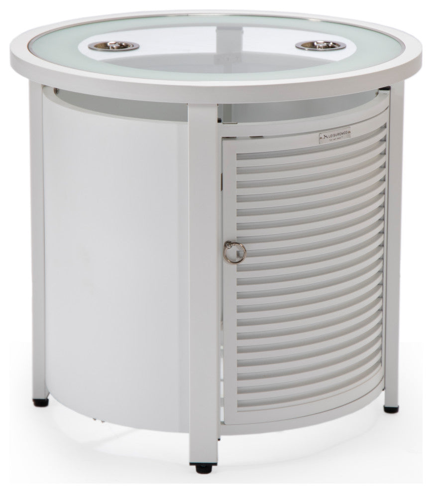 LeisureMod Walbrooke Patio Round Tank Holder With Slats Design, White