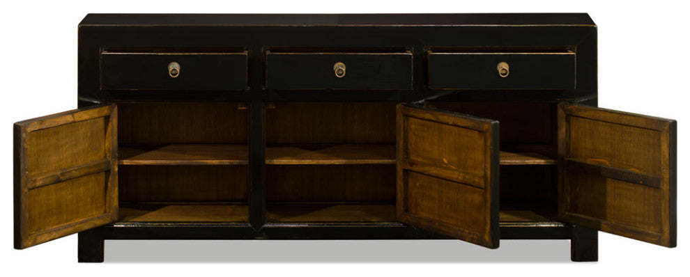 Distressed Black Elmwood Chinese Ming Cabinet