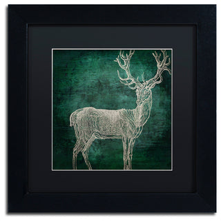 Color Bakery 'Emerald Deer' Art, Black Frame, Black Matte, 11"x11"