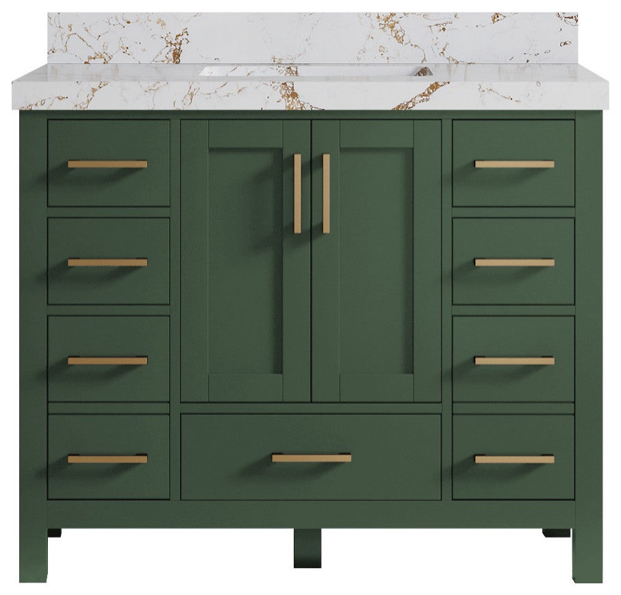 Malibu 36 Center Sink Bath Vanity in Lafayette Green 2" Viola Gold