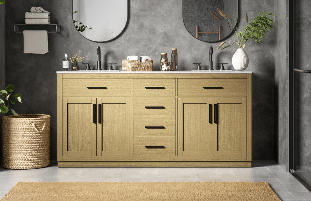 Home Living 72" Double Bathroom Vanity, Honey Brown