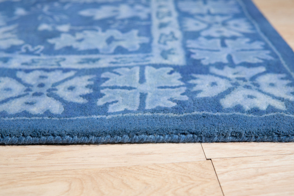 EORC Blue Hand-Tufted Wool Overdyed Rug, 4'x6'