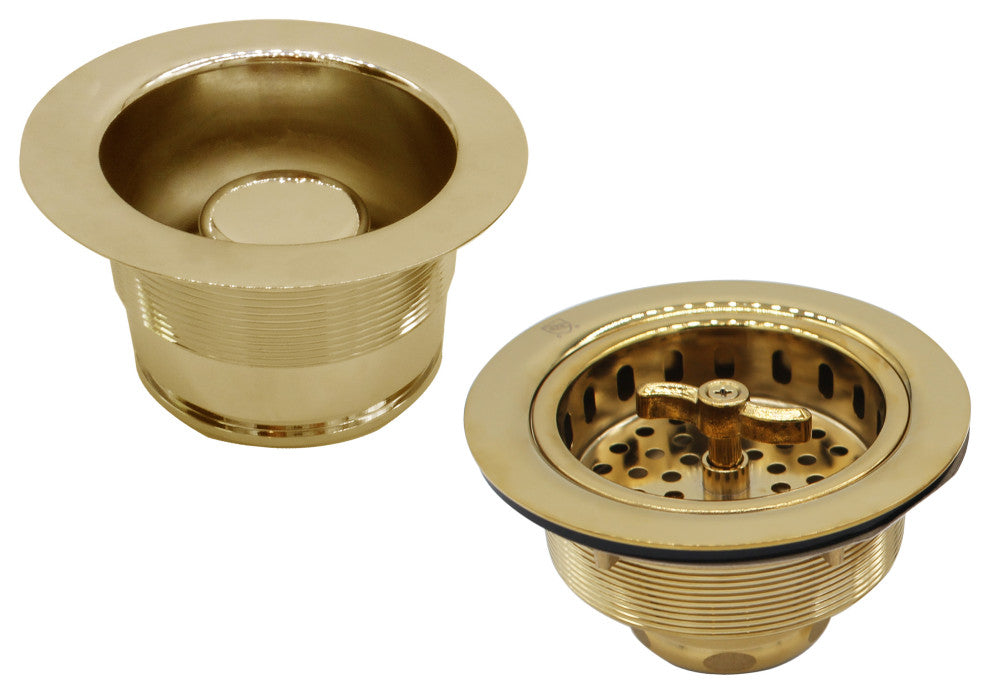 CO2175 3.5" Wing Nut Twist, Kitchen Sink Basket Strainer, Polished Brass