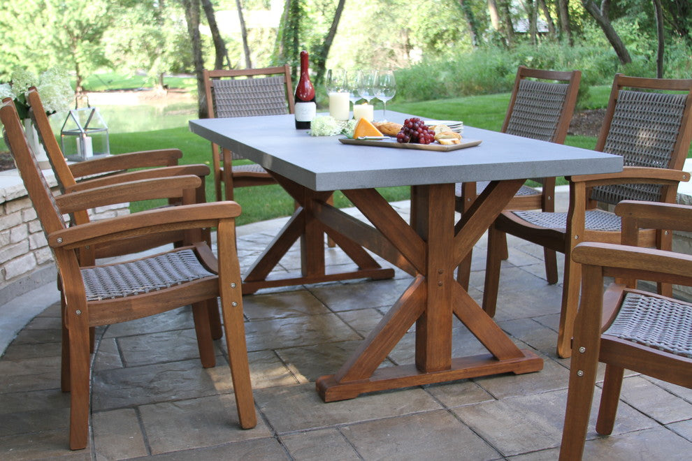 7-Piece Composite Top Dining Set With Stacking Driftwood Grey Chairs