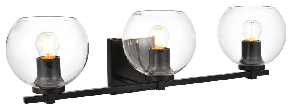 3 Light Black And Clear Bath Sconce