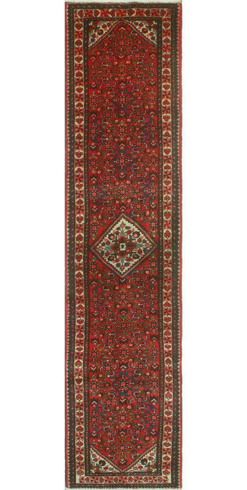 Fine Vintage Distressed Aazim Red/Ivory Runner, 2'11 x 14'0