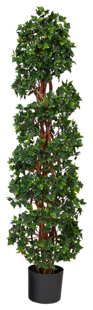 4.5' English Ivy Spiral Topiary Faux Tree W/Natural Trunk, Indoor/Outdoor