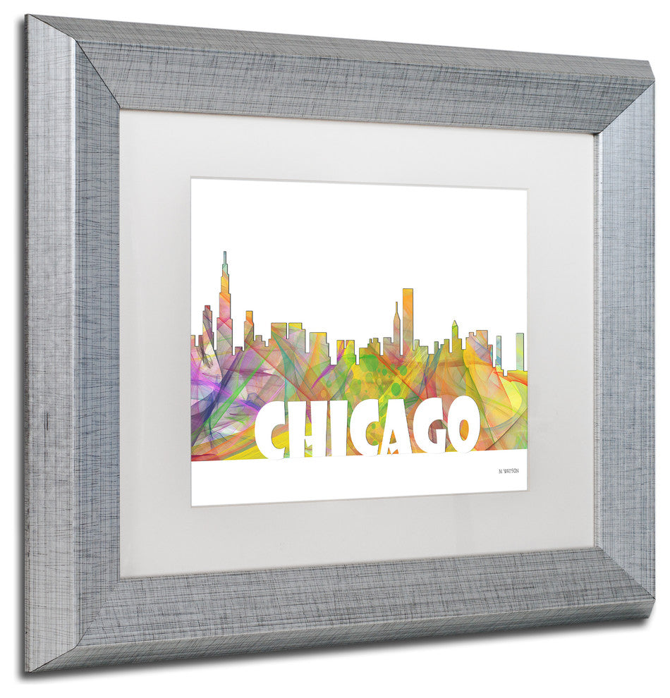 ''Chicago Illinois Skyline Mclr 2'' Framed Art, Silver Frame, White Matte, 14x11