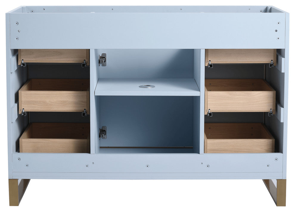 Opulence Bath Vanity, Pastel Blue, 48", Satin Brass Hardware, White Top