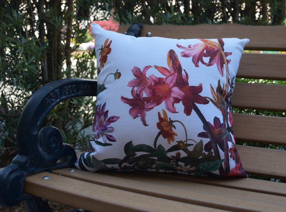 Color Me Floral White Floral Print Decorative Outdoor Throw Pillow, 18"