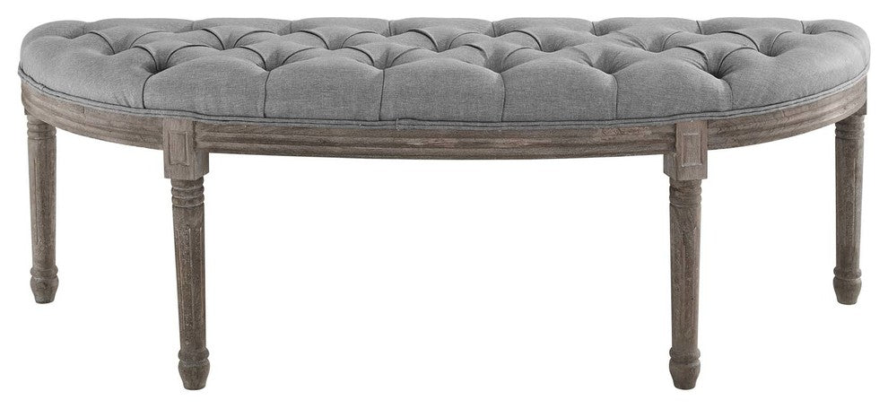 Esteem Vintage French Upholstered Fabric Semi-Circle Bench, Light Gray