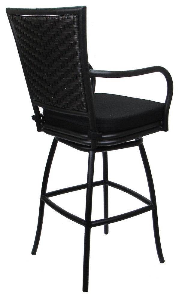 Outdoor Patio Bar Stool Elon With Arms, Black Black, 26"
