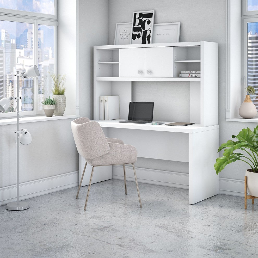 Echo 60W Credenza Desk With Hutch, Pure White