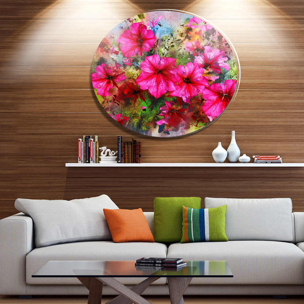 Purple Flowers Composition Watercolor, Floral Round Wall Art, 38"