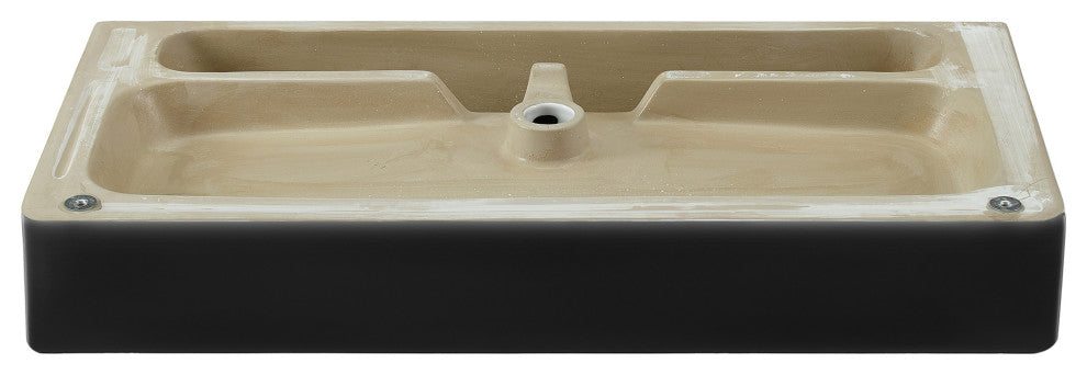 Carre 36" Ceramic Console Sink Matte Black Basin Gold Legs, Brushed Gold