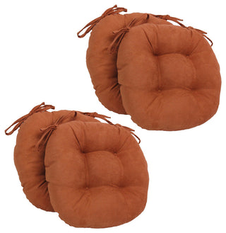 16" Solid Micro Suede Round Tufted Chair Cushions, Set of 4, Spice