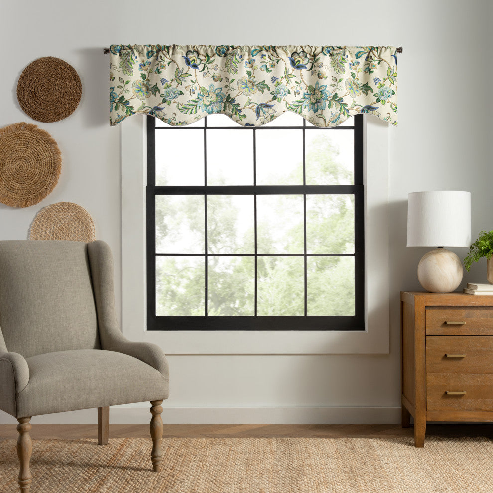 Ellis Curtain Brissac 70"x17" Lined Scallop Valance, Blue, Blue