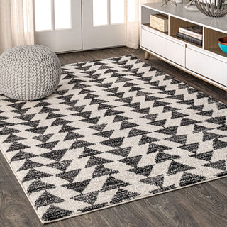 Aisha Moroccan Triangle Geometric Area Rug, Cream/Black, 2 Ft. X 20 Ft.