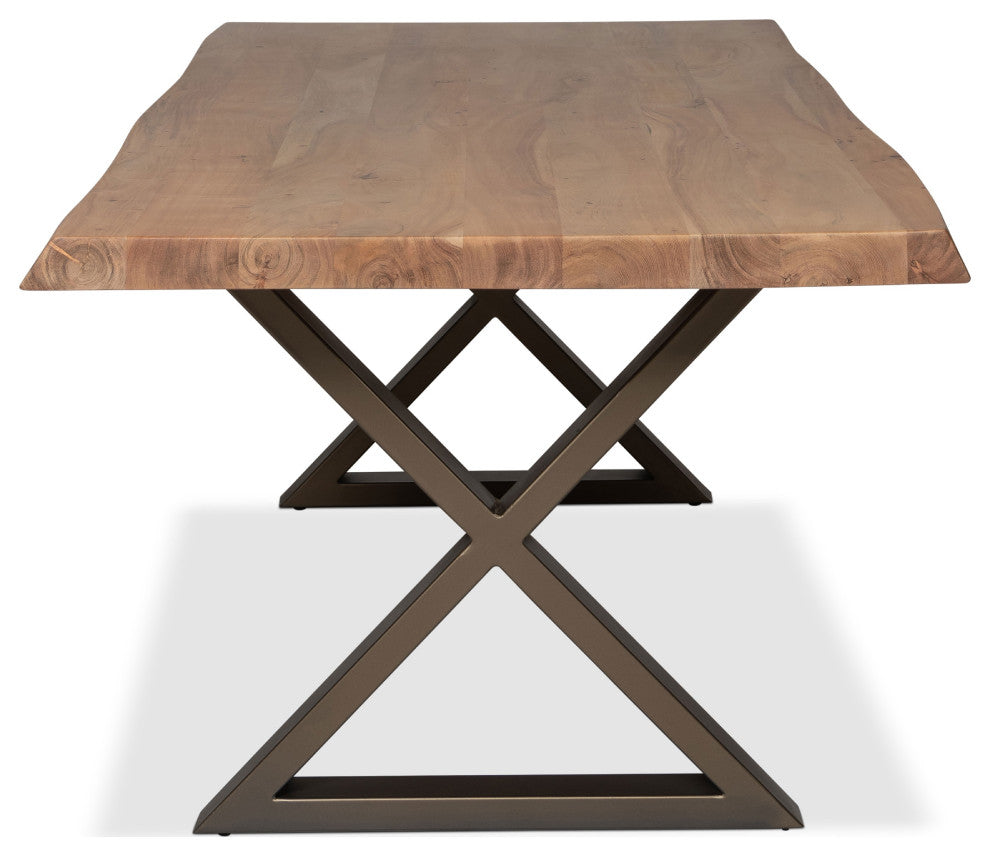 Brooks Dining Table, X-Base, 40"x116", Teak Top, Brass Base