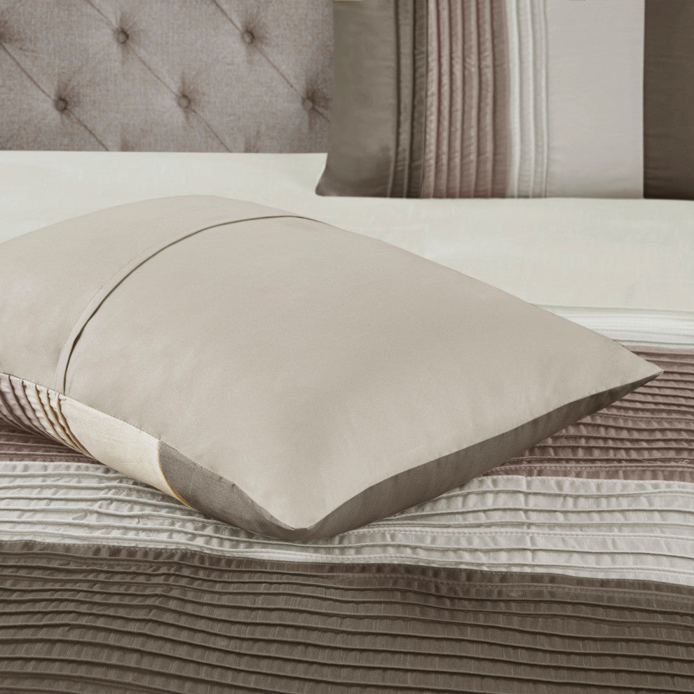 Madison Park Polyoni-Pieced And Pleated 7-Piece Comforter Set, Khaki