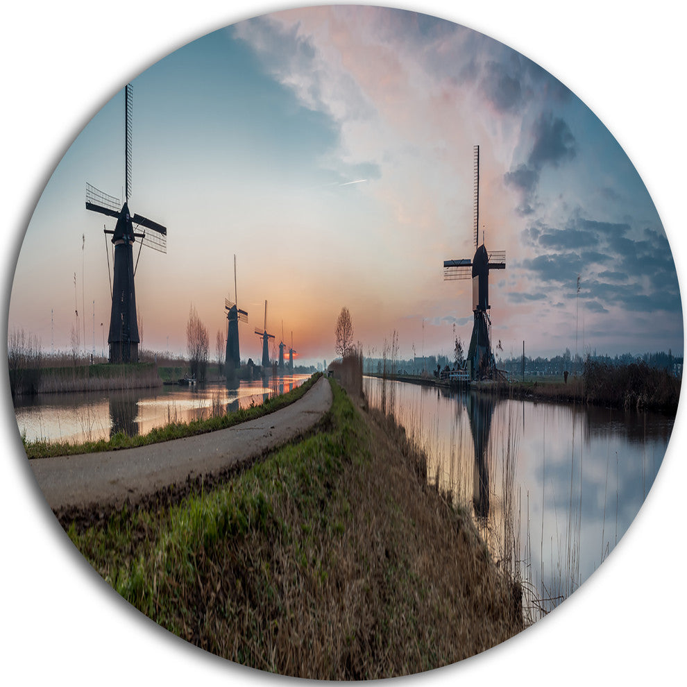 Kinderijk Holland Panorama, Landscape Disc Metal Wall Art, 36"