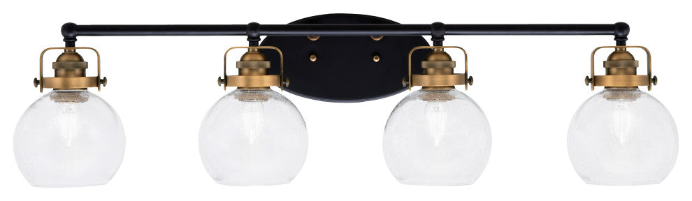 Easton 4 Light Bath Bar, Matte Black & Brass, 5.75" Clear Bubble Glass