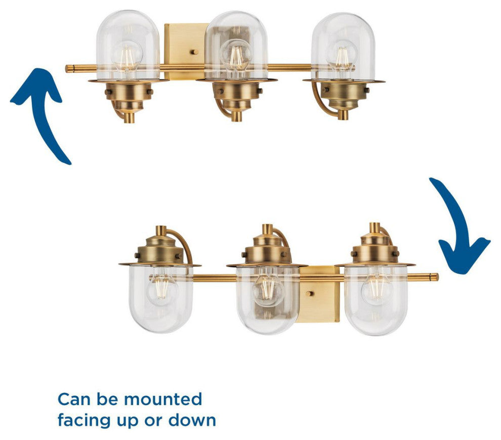 Northlake Collection Three-Light Vintage Brass Clear Glass Bath Light