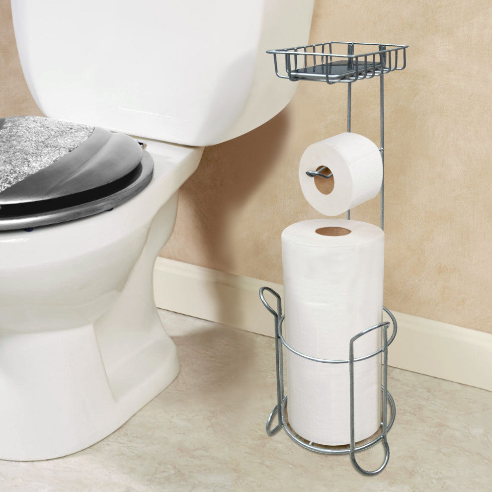 nu steel Freestanding Metal Wire Toilet Paper Roll Holder Stand, Silver Finish
