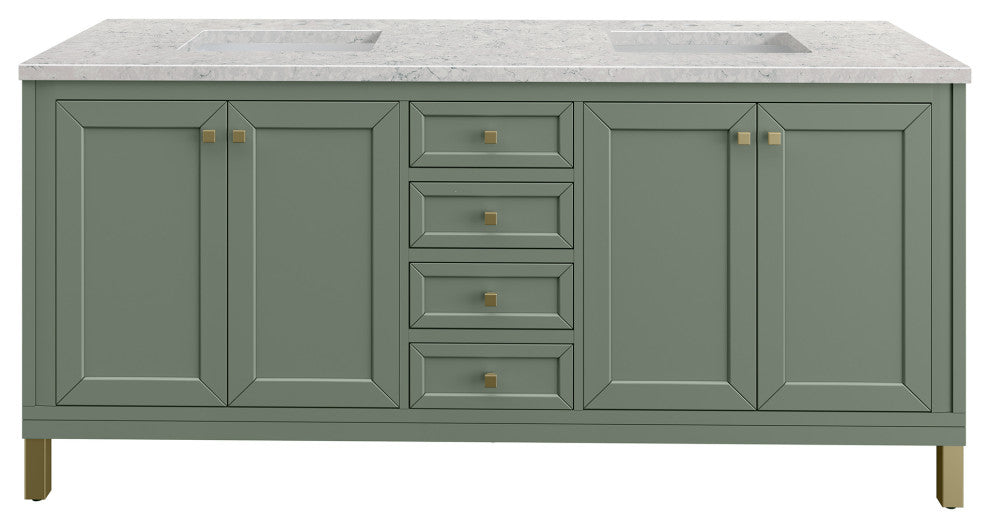Chicago 72" Double Vanity, Smokey Celadon, Eternal Jasmine Pearl Quartz