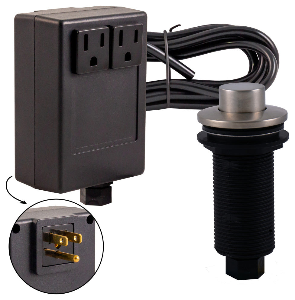 Raised Button Disposal Air Switch and Dual Outlet Control Box, Satin Nickel