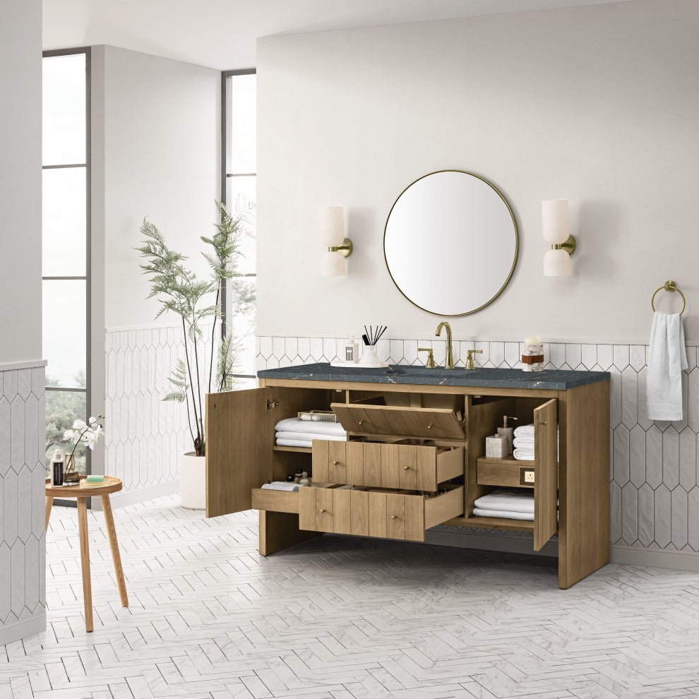 Hudson 60" Single Vanity, Light Natural Oak w/ Parisien Bleu