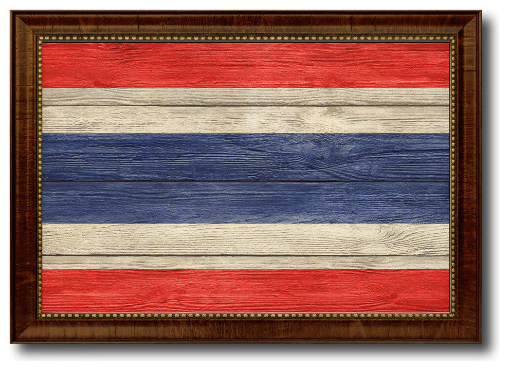 Thailand Country Textured Flag Print With Brown Gold Frame, 19"X27"