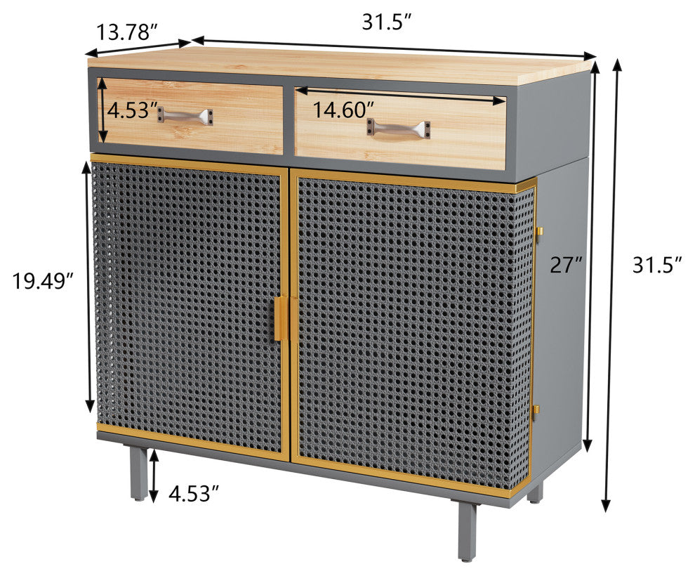 32" Tall Metal 2-door Accent Cabinet with 2-drawer, Dark Gray