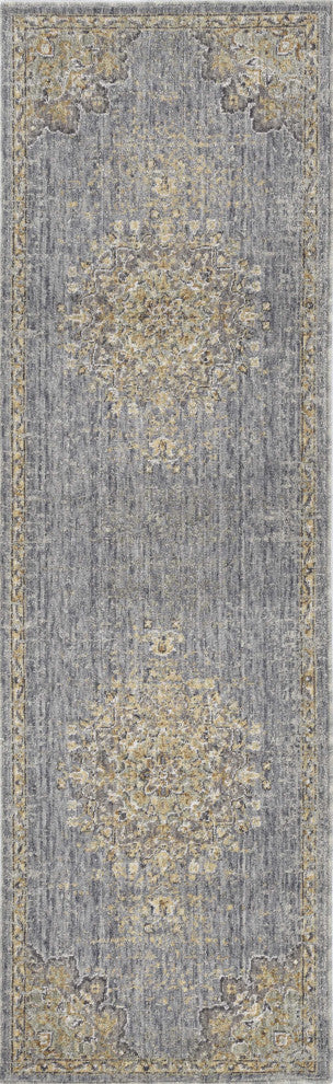 HomeRoots 5'x8' Slate Grey Machine Woven Traditional Medallion Indoor Area Rug