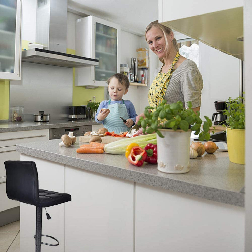 Bar Stools, Modern Black PU Leather Barstools with Back