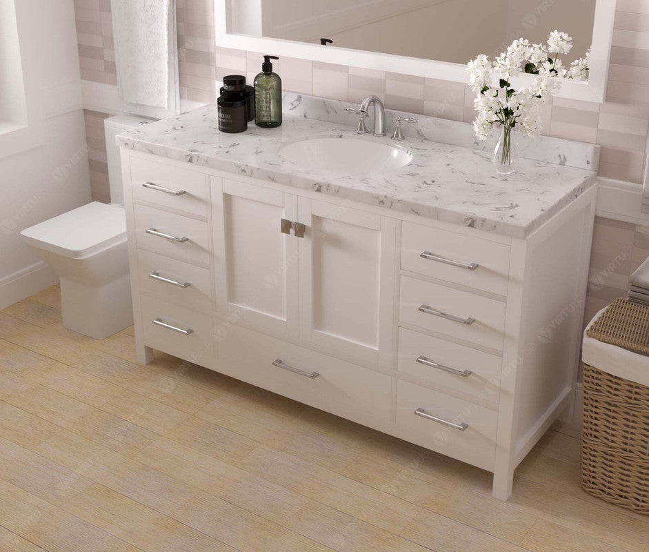 Caroline Avenue 60" Single Bath Vanity, White, Cultured Top and Round Sink