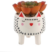 Faux Succulent In 4.75" Small White Cat Ceramic Planter